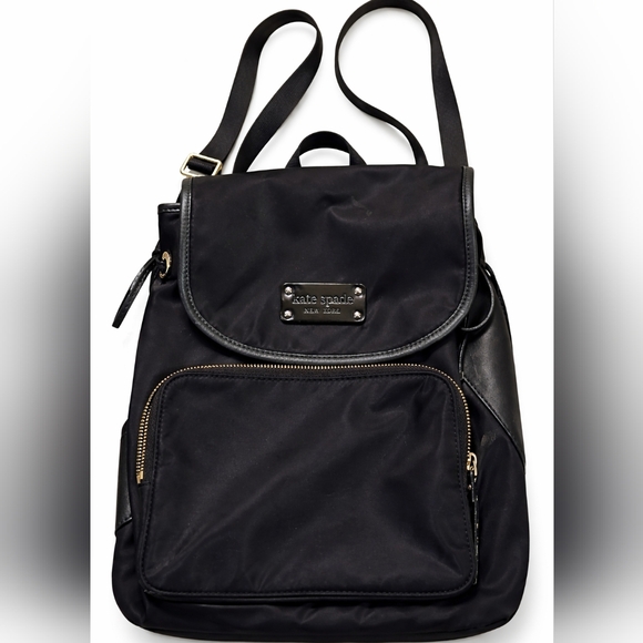 kate spade Handbags - Kate Spade Vintage Black Nylon Backpack Canvas Leather Trim Gold Hardware